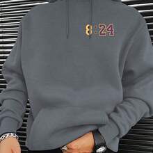 Hoodie 8: 24 Printed  Pocket Hoodie Casual Long Sleeve Hoodie Pullover Men's Tops, For Fall And Winter, Machine Wash - Black - View 3