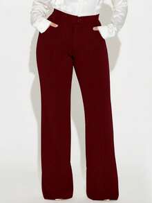 Women's High Waisted Dress Pants, Straight Leg Work Slacks For Business Casual Office, Elegant Trousers With Pockets - Màu Đỏ Sâu - Xem 1