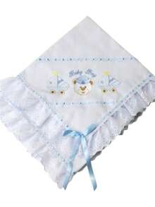 Baby Piquezinho Blanket Lined Embroidered With Laise And Ribbon - 藍色 - 查看 2