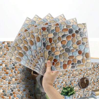 1 Sheet Pebble Stone Wallpaper, PVC Waterproof Tile Sticker, Living Room Home Decor, Cabinet Backsplash, Furniture DIY, Easy Installation, 20cm*20cm*6/12/24/36 Sheets