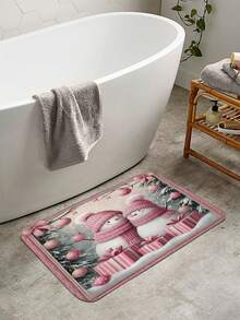 1pc/4pcs Christmas Theme, Pink Snowman Bathroom Set, Christmas Holiday Bathroom Decor, Bring Festive Atmosphere To Your Bathroom, Printed Shower Curtain With 12 Hooks, Bathroom Non-Slip Mat, U-Shaped Floor Mat And Round Toilet Lid Cover, Bathroom Set For All Scenarios