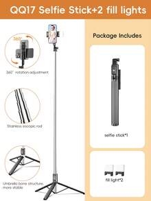 Foldable Mini Selfie Stick With Bluetooth, Extendable, Anti-Shake Light, Phone Holder, Integrated Retractable Tripod