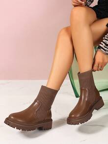 2026秋冬新款女鞋，时尚百搭休闲女鞋，女士踝靴，时尚女靴，切尔西踝靴，弹力女靴，女鞋 - 卡其色 - 查看 6