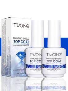 TWOING 2 瓶 15ml 玻璃面漆持久透明面漆 LED UV 强化指甲高光泽面漆凝胶指甲油防刮、晶莹剔透、专业美甲密封剂，适用于沙龙和 DIY 美甲 - 無色 - 查看 13