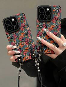 1pc Leather TPU Phone Case With Wrist Strap, Colorful Butterfly Pattern, Compatible With IPhone 11/12/13/14/12 Pro Max/13 Pro Max/14 Pro Max/15, 15 Pro, 15 Plus, 15 Pro Max/16, 16 Pro, 16 Plus, 16 Pro Max, S23 Ultra/S24 Ultra/S25 Ultra - Multicolor - View 3