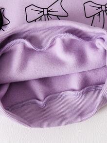 Kleine Mädchen Lässig Lavendel Schleife Outfit, weiches Lavendel Sweatshirt Set mit 3D Schleife Akzent und Spitzenbesatz Hose, Prinzessinnenstil, und traumhaft mit zarten lila, Schleife und Spitze Elementen. Locker und bequemes Sweatshirt, Hose mit Gummibund, geeignet für Frühling, Herbst und Winter. - Violett - Übersicht 6
