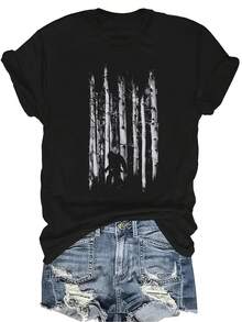 Camiseta de Sasquatch para mujer y unisex, de verano, casual, transpirable, de personalidad, cuello redondo, manga corta, ropa de calle, versátil, adecuada para adolescentes y adultos - Negro - Ver 1