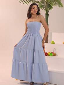 Look Of Millions!!! Long Strapless Dress With Floral Print - Celeste - Ver 4