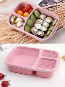 Bento Lunch Box Set 3 Compartment Food Storage Containers Wheat Straw Meal Prep Lunch Box Plastic Food Storage Containers, Microwave And Dishwasher (Light Colour), Home Decor, Party & Christmas Storage - Hồng - Xem 9