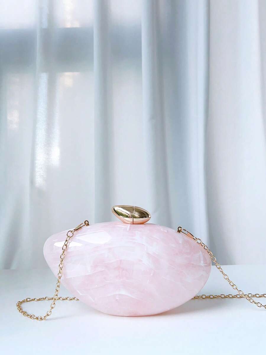 1pc Pink Marble Striped Stylish High-End Ballroom Accessory Evening Clutch Bag, Women's Handbag Shoulder Crossbody Asymmetrical Shape - Pink - View 1