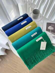FADZOYLE 1件裝黑色羊毛女款冬季圍巾，絲滑柔軟，羊絨質感，可作為披肩或圍巾穿戴，適合婚禮、晚宴、旅行、辦公室等場合，附大尺寸純色流蘇 - 6#黑色 - 查看 7