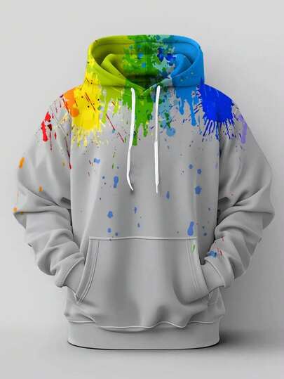 Plus Size Men's Casual Sweatshirt - 3D Graffiti Print, Pocket, Regular Fit, Machine Washable, Essential For Autumn/Winter, Comfortable Soft Everyday Wear