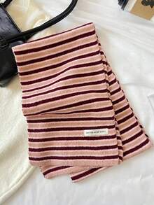 1件装女士条纹拼接针织保暖装饰多功能柔软学院风围巾/围脖，适合春季、秋季、冬季、户外活动、滑雪等场合搭配连衣裙 - 彩色 - 查看 3