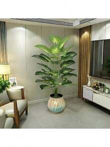 18/24 pulgadas Hojas de planta de dinero artificial realista - Hojas anchas y grandes, decoración de selva tropical, adecuado para todas las estaciones, planta falsa de interior/exterior en maceta, excelente para bodas, hoteles, jardines, fotografía, árbol artificial verde de estilo nórdico en maceta, decoración de planta verde artificial de exterior, con maceta negra