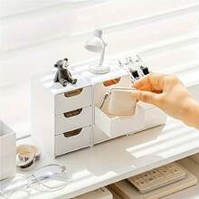 A Set Of Three-Layer Drawer Storage Boxes For Desktop Storage. The Stackable Design Is Compact And Cute, Saving Space And Suitable For Storing Office Supplies, Hair Clips, Jewelry, And Cosmetics. It Is An Ideal Choice For Desktop Organization And Also A Home Jewelry Box. Lockers - 白色 - 查看 8