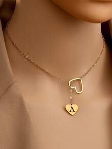 Tsnamer 1 件精致侧边首字母心形项链 个性化 26 个字母 A-Z 名字颈链 适合女士青少年女孩搭配日常珠宝礼物 - 愛心字母 - 查看 12