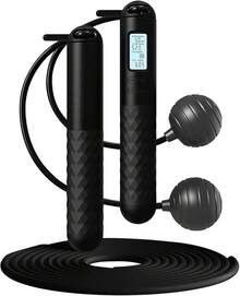 Garselay Cuerda para Saltar,comba,Contador Digital Velocidad para Saltar, Contador de Cuerdas para Entrenamiento, Cuerda de Saltarde Conteo de Pérdida de Peso Deportiva para Niños/Adultos - Negro - Ver 4