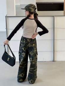 Girls' Versatile Camouflage Cargo Pants, New Outdoor Casual Sports Loose Straight Leg Trousers, Tween Girl & Teens Clothing