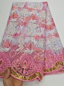 1 Yard /5 Yard African Lace Fabric 2025 High-Quality High-Grade Sequins Nigeria Sliky Fiber Fabric Suitable For Wedding Exquisite Three-Dimensional Flower Pattern DIY Handmade Materials With Embroidery Suitable For Cutting And Dry Cleaning, And A Variety Of Colors Are Available - Multicolor - View 14