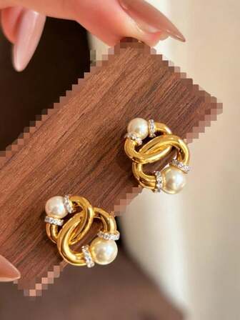 1pc Vintage Double Pearl Stud Earrings, Unique Design, Elegant & Sophisticated, Suitable For Women's Daily, Festival, Party Wear, Friendship Gift