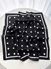 1条女士奢华优雅时尚波点印花27.6英寸x27.6英寸真丝方巾，春季连衣裙配饰 - 黑色 - 查看 2