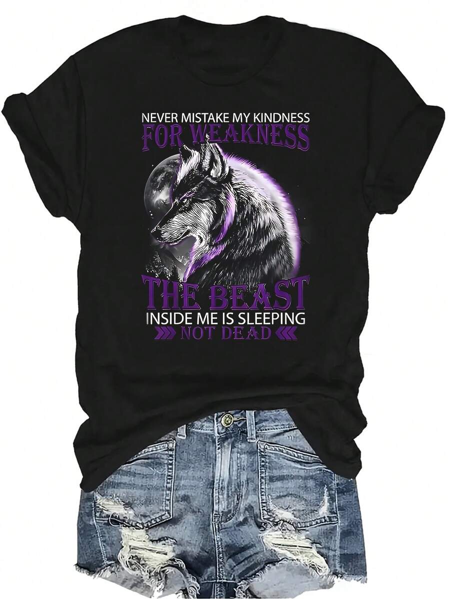 Camiseta con patrones interesantes para mujer y unisex, de verano, casual, transpirable, con cuello redondo, manga corta, estilo urbano y versátil, adecuada para adolescentes y adultos - Negro - Ver 1