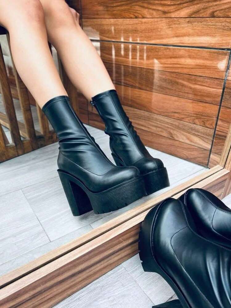 Botines casuales de mujer botas ajustables de licra para dama calzado casual botasde plataforma con tacón suela antideslizante acojinadas botas para elegantes botines negros  fiestas lluvia frio festivales trabajo escuela  botines cortos casuales  botas womens boots shoes minas del rey  Cowboy    Cremallera lateral    Vacaciones - Negro - Añade 2