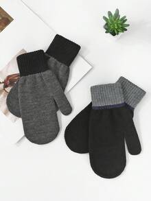 1 Pair Solid Color Casual Acrylic Full Finger Thick Warm Knitted Gloves For Men, Autumn/Winter