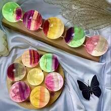 1pc Rainbow Fluorite Crystal Ball - Vibrant Watermelon-Shaped Natural Gemstone Decor, Home Accents And Unique Gift Idea - 5-6cm - View 9