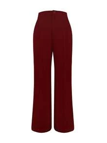 Women's High Waisted Dress Pants, Straight Leg Work Slacks For Business Casual Office, Elegant Trousers With Pockets - Màu Đỏ Sâu - Xem 3