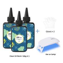 300g Crystal Clear Hard UV Resin With Light, Upgraded Formula, Solar Activated Glue Kit Transparent Ultraviolet Lamp Fast Curing For Jewelry Making Craft Decoration