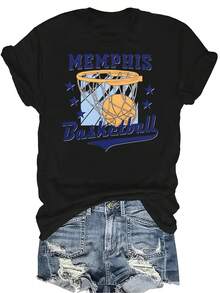 Camiseta de baloncesto de Memphis, unisex, para mujer, de verano, casual, transpirable, de personalidad, de cuello redondo, de manga corta, de streetwear, versátil, adecuada para adolescentes y adultos - Negro - Ver 1