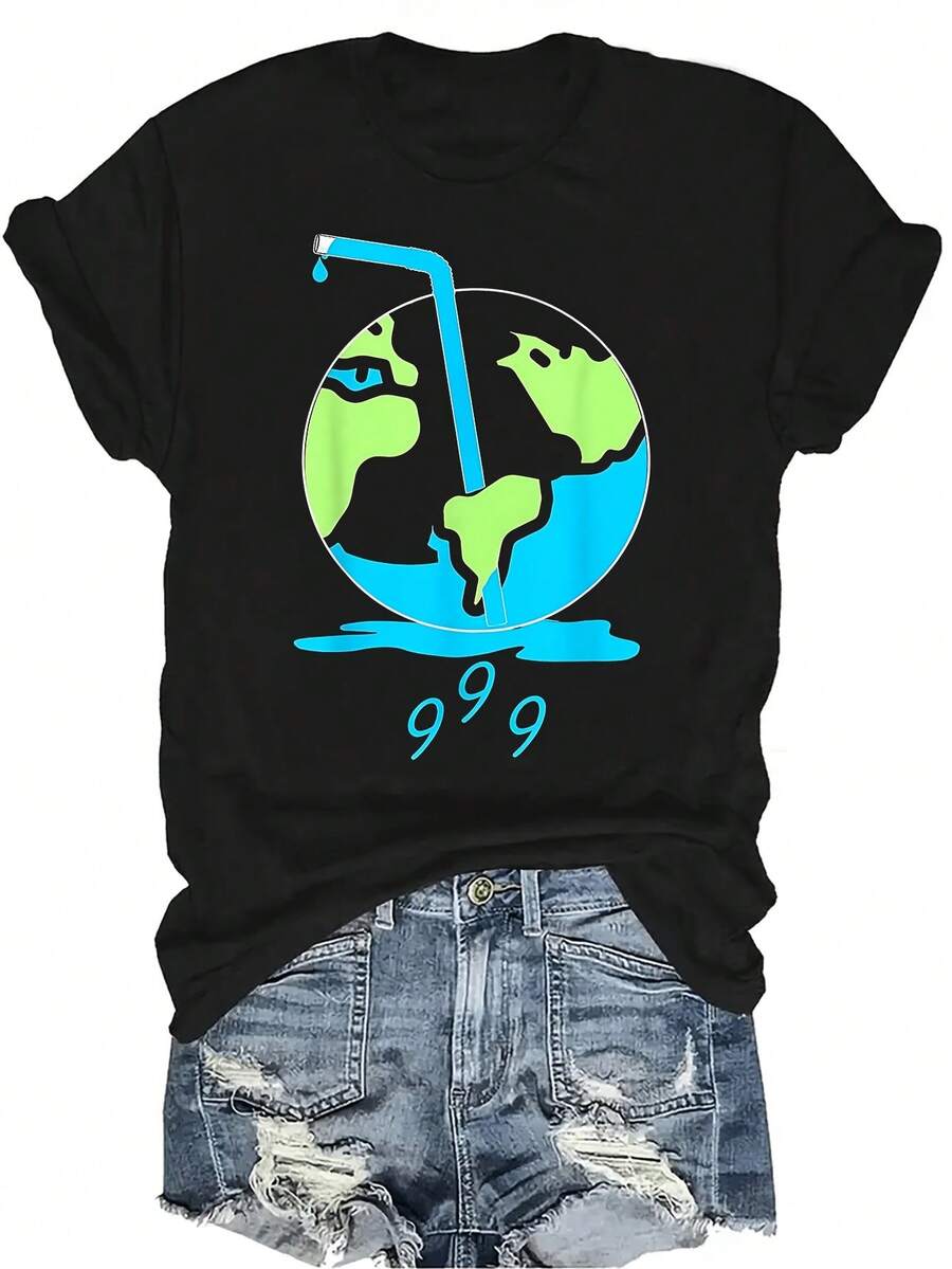 Camiseta JUICES WRLDS 99 para mujer y unisex, de verano, casual, transpirable, con personalidad, cuello redondo, manga corta, ropa de calle, versátil, adecuada para adolescentes y adultos - Negro - Ver 1