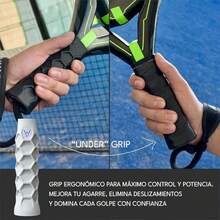 Revora - Grip Padel Ergonómico Silicón Diseño Hexagonal Agarre Control Precisión Antideslizante Reduce Vibración y Fatiga Soporte Codo de tenista Overgrip para Pala Paddle Pickleball Tenis Raqueta - Negro - Ver 10
