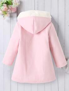 女童连帽外套，休闲加厚保暖长款外套，可爱百搭，适合幼儿/小女孩秋冬季穿着 - 粉色 - 查看 5