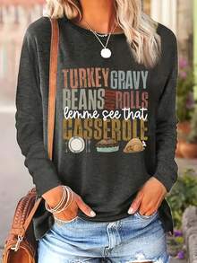 Thanksgiving Outfits Creative Food Turkey Graphic Tees,Fall Clothes For Women Comfortable Casual Thanksgiving Themed Colorful Letter Print Long-Sleeved T-Shirts,Party Gatherings Clothes Going Out Tops Women For Home Or Outdoor