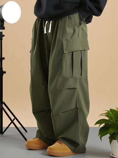 1pc Tween Boy Casual Sports Outdoor Cargo Pants With Large Pockets, Spring & Autumn