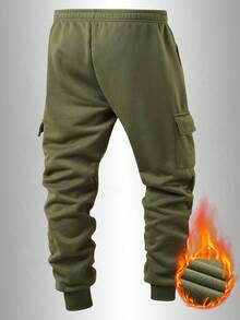 Men's Thermal Lined Cargo Pants, Thick Warm Casual Trousers With Multiple Pockets, Autumn/Winter