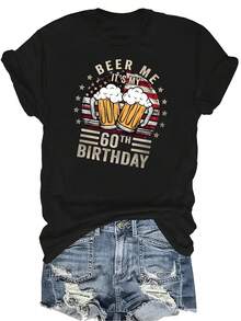 Camiseta "Es mi 60 cumpleaños" para mujer y unisex, de verano, casual, transpirable, con personalidad, cuello redondo, manga corta, ropa de calle, versátil, adecuada para adolescentes y adultos - Negro - Ver 1