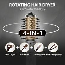 3-In-1 Rotating Hair Dryer Brush Set With 2 Interchangeable Brush Heads (1.5 Inch And 2 Inch), Perfect Gift For Women, (European Standard)