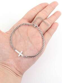 1pc Minimalist Cross Pendant Stainless Steel Chain Bracelet, For Men Daily Wear & Gift