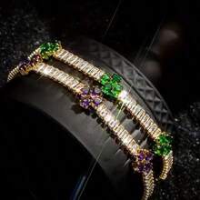 1 قطعة سوار تنس فاخر بشكل قلب ذهبي، 1 قطعة سوار تنس أنيق بشكل قلب للنساء مرصع بأحجار الزركونيا البنفسجية | سوار للذكرى السنوية، مجوهرات لامعة - هدية مثالية لعيد الحب والذكرى السنوية