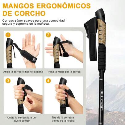 Bastones de Trekking Plegables de 135cm, Paquete de 2 Bastones Telescópicos de Aluminio Ultra-Ligeros y Duraderos Adecuados para Senderismo, Camping, Caminatas, Ciclismo, Deportes al Aire Libre, Esquí con Bolsa