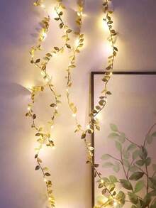 1Pc 78-Inch Gold Leaf Fairy Light String, Gold Leaf Garland, Indoor Holiday Garland Fairy Lights (Batteries Not Included), Suitable For Wedding Table Centerpieces, Wedding Backdrops, Room Decor,Bridal Shower Engagement Party Decoration,Valentine's Day Decorations - Multicolor - View 7