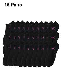 1/5/8/12/15 双装男女通用领结图案白色运动/隐形袜，情侣礼物，春夏假日（不含白色卡片） - 彩色 - 查看 10