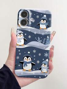 1pc Winter Romantic Snowflake Penguin Pattern PC Glossy Hard Phone Case Cover Compatible With Iphone 11 12 XR 13 13 Pro 13 Pro Max 14 14 Pro 14 Pro Max 15 15 Pro 15 Plus 15 Pro Max 16 16 Pro 16 Plus 16 Pro Max 16e - Multicolor - View 1