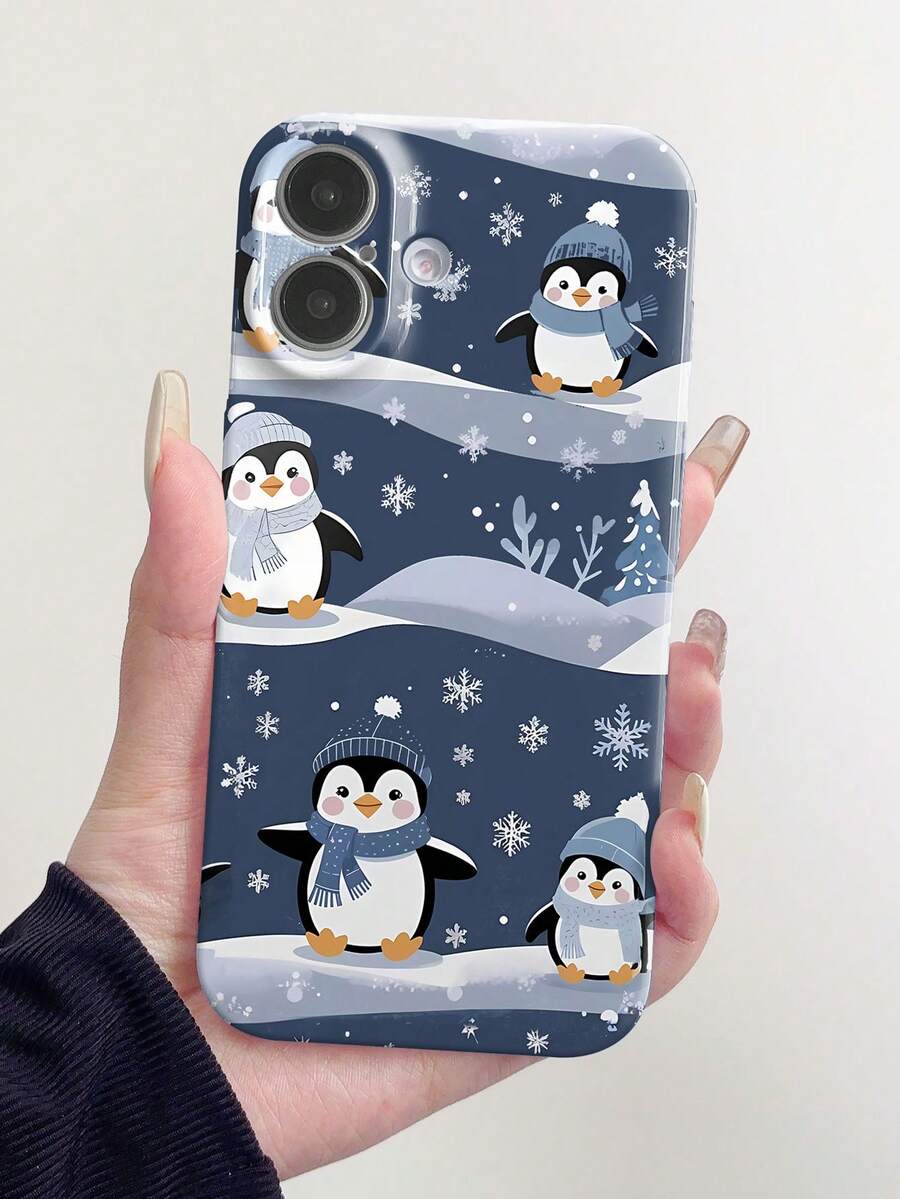 1pc Winter Romantic Snowflake Penguin Pattern PC Glossy Hard Phone Case Cover Compatible With Iphone 11 12 XR 13 13 Pro 13 Pro Max 14 14 Pro 14 Pro Max 15 15 Pro 15 Plus 15 Pro Max 16 16 Pro 16 Plus 16 Pro Max 16e - Multicolor - View 1