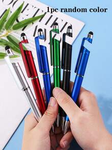 10pcs Minimalist Metal-Color Stylus Ballpoint Pens, Practical Stationery With Phone Stand