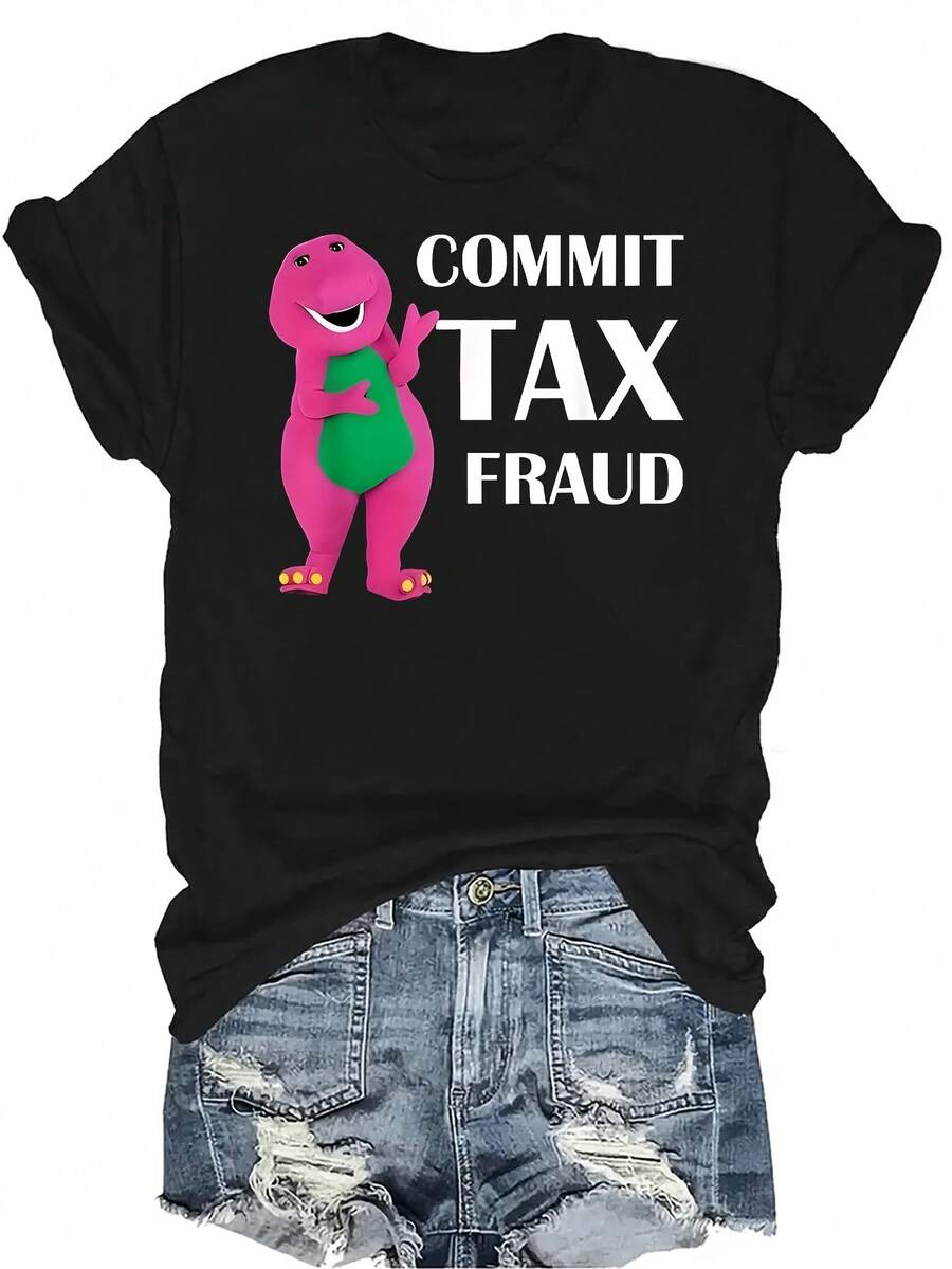 ¡Nuevo! Evasión de impuestos, Camiseta de evasión de impuestos para mujer Unisex Verano Casual Transpirable Personalidad Cuello Redondo Manga Corta Camiseta Ropa de calle Versátil, Adecuado para adolescentes y adultos - Negro - Ver 1