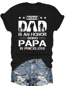 Camiseta con estampado PAPA para mujer y unisex, de verano, casual, transpirable, con cuello redondo, manga corta, estilo urbano y versátil, adecuada para adolescentes y adultos - Negro - Ver 1